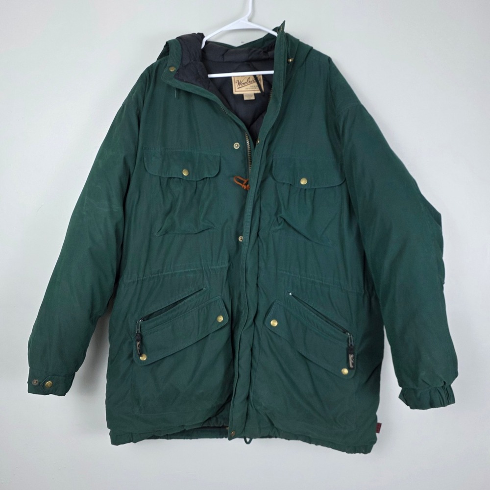 Woolrich Mens XL Goose Down Insulated Winter Parka Coat Green Outdoors